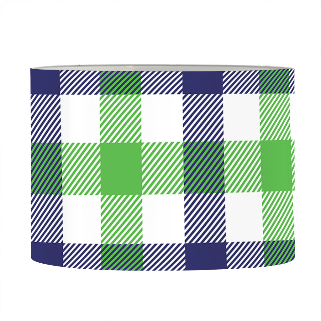 White Navy And Green Plaid Print Drum Lamp Shade