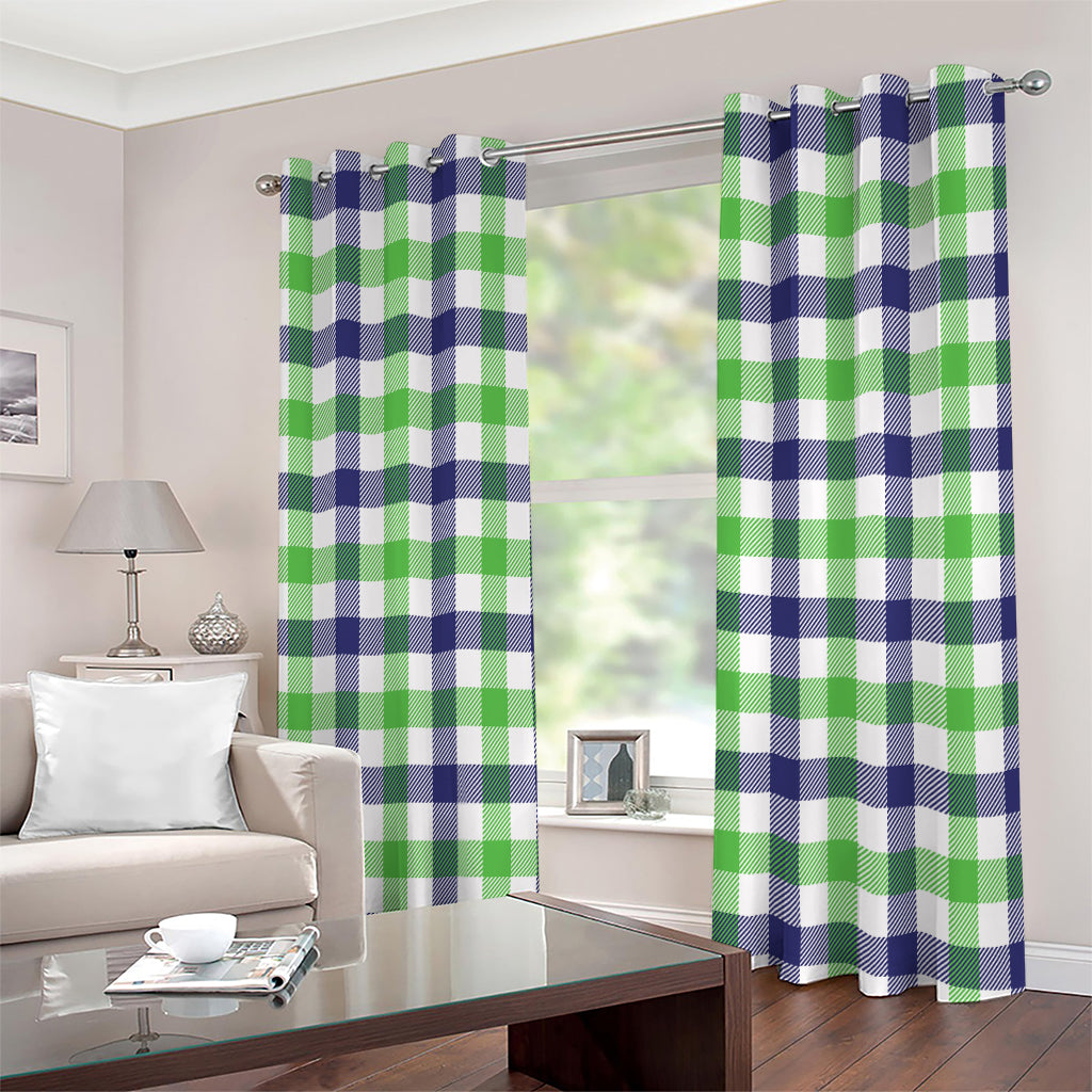 White Navy And Green Plaid Print Extra Wide Grommet Curtains