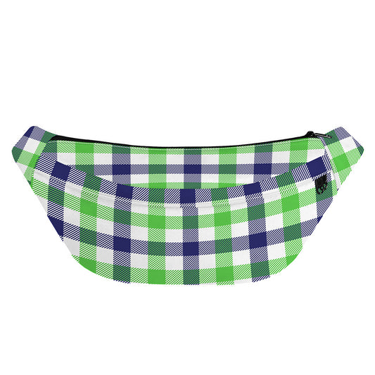 White Navy And Green Plaid Print Fanny Pack