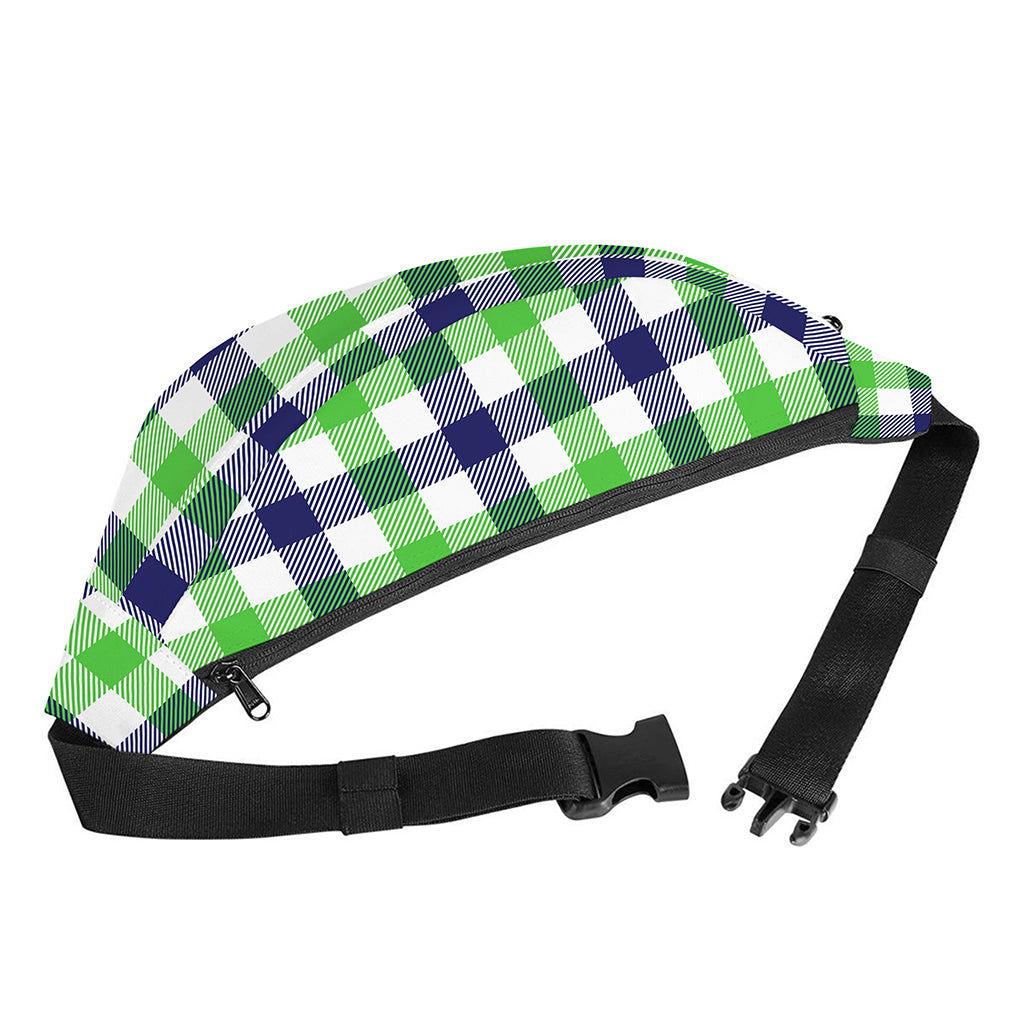 White Navy And Green Plaid Print Fanny Pack