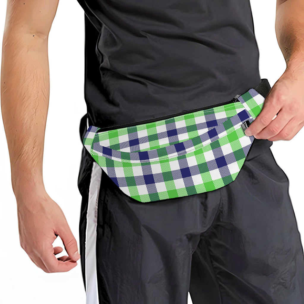 White Navy And Green Plaid Print Fanny Pack