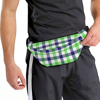 White Navy And Green Plaid Print Fanny Pack