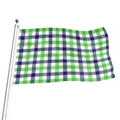 White Navy And Green Plaid Print Flag