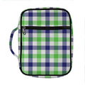 White Navy And Green Plaid Print Front Pocket Bible Bag