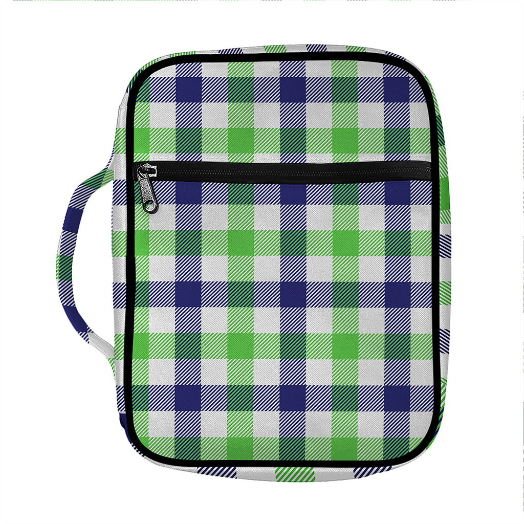 White Navy And Green Plaid Print Front Pocket Bible Bag