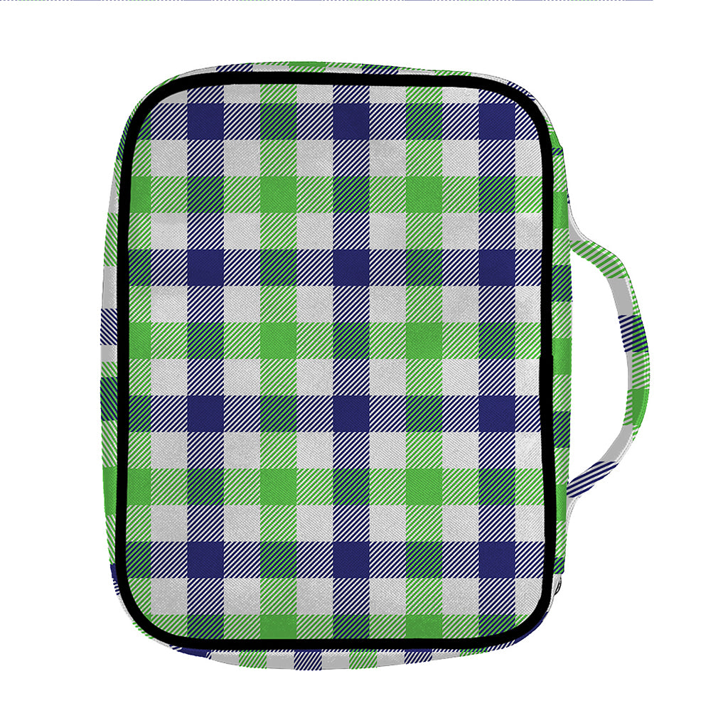 White Navy And Green Plaid Print Front Pocket Bible Bag