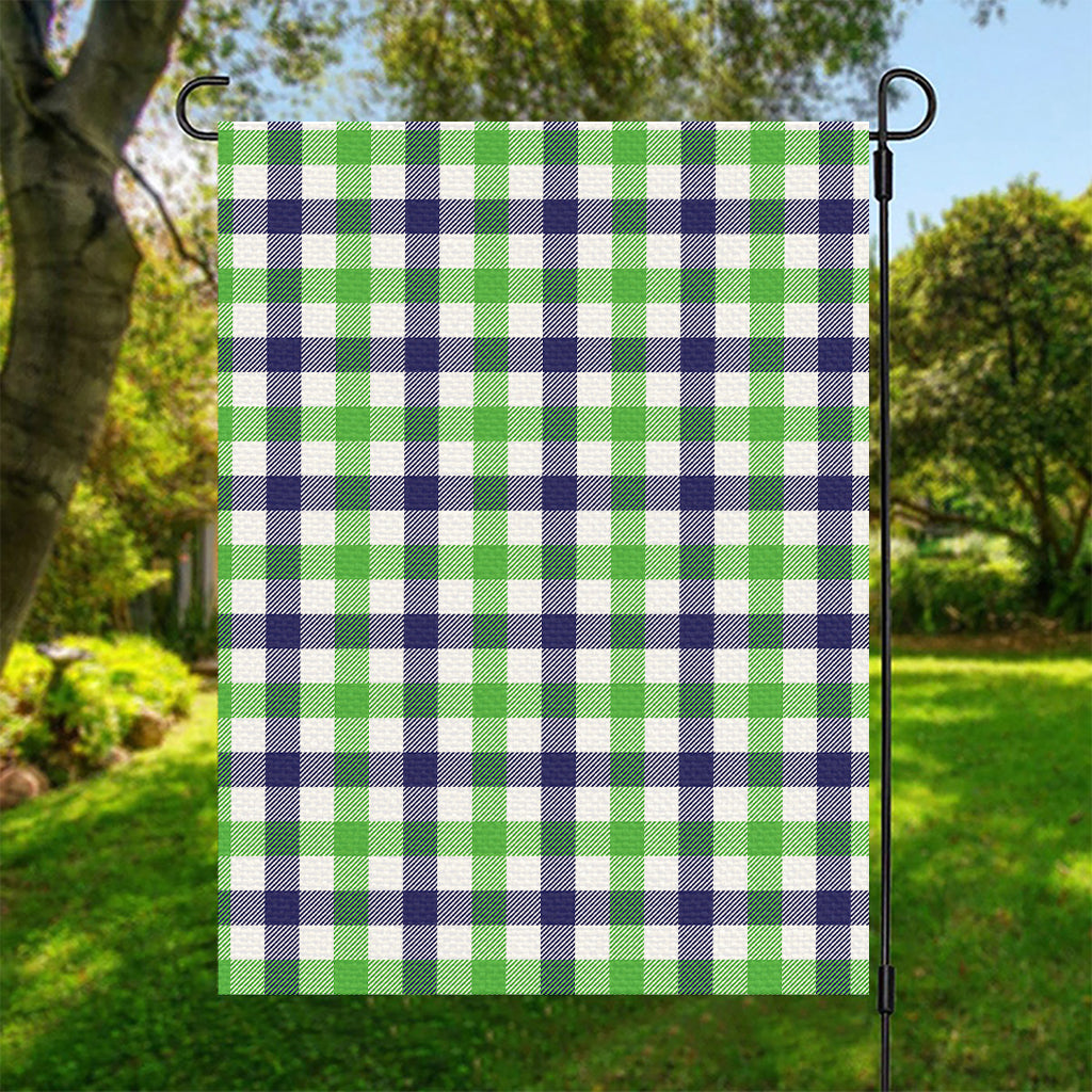 White Navy And Green Plaid Print Garden Flag