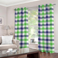 White Navy And Green Plaid Print Grommet Curtains