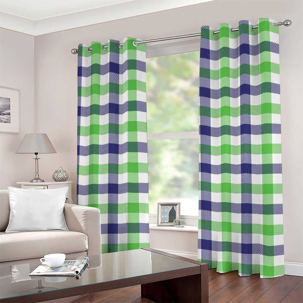 White Navy And Green Plaid Print Grommet Curtains