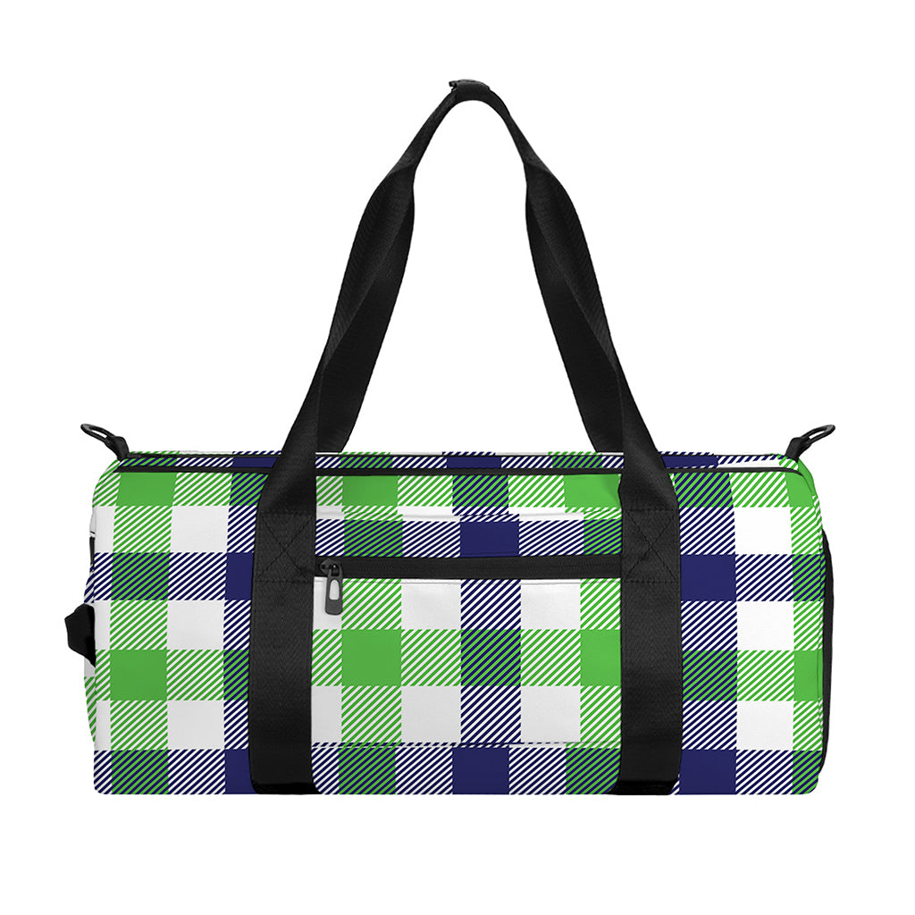 White Navy And Green Plaid Print Gym Bag