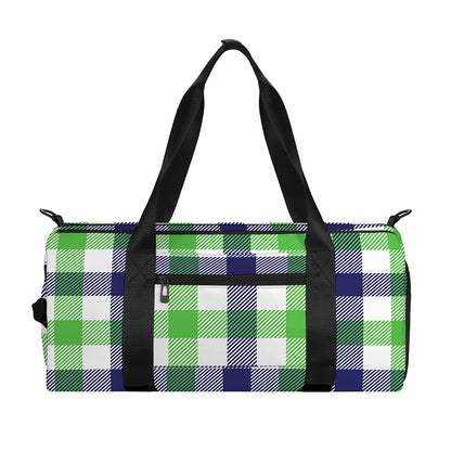 White Navy And Green Plaid Print Gym Bag