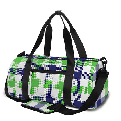 White Navy And Green Plaid Print Gym Bag
