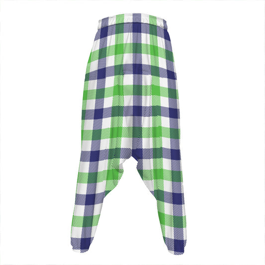 White Navy And Green Plaid Print Hammer Pants