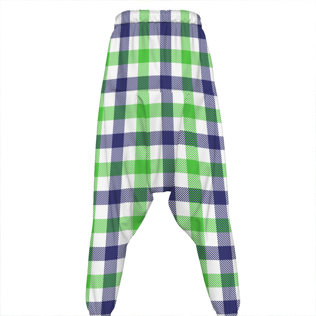 White Navy And Green Plaid Print Hammer Pants
