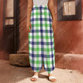 White Navy And Green Plaid Print Harem Pants