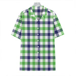 White Navy And Green Plaid Print Hawaiian Shirt