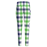 White Navy And Green Plaid Print High-Waisted Pocket Leggings