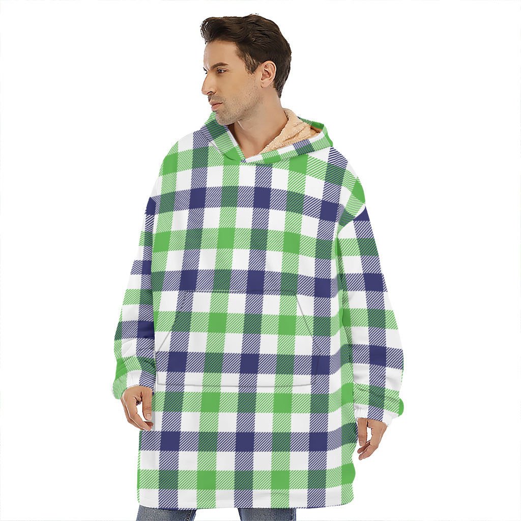 White Navy And Green Plaid Print Hoodie Blanket