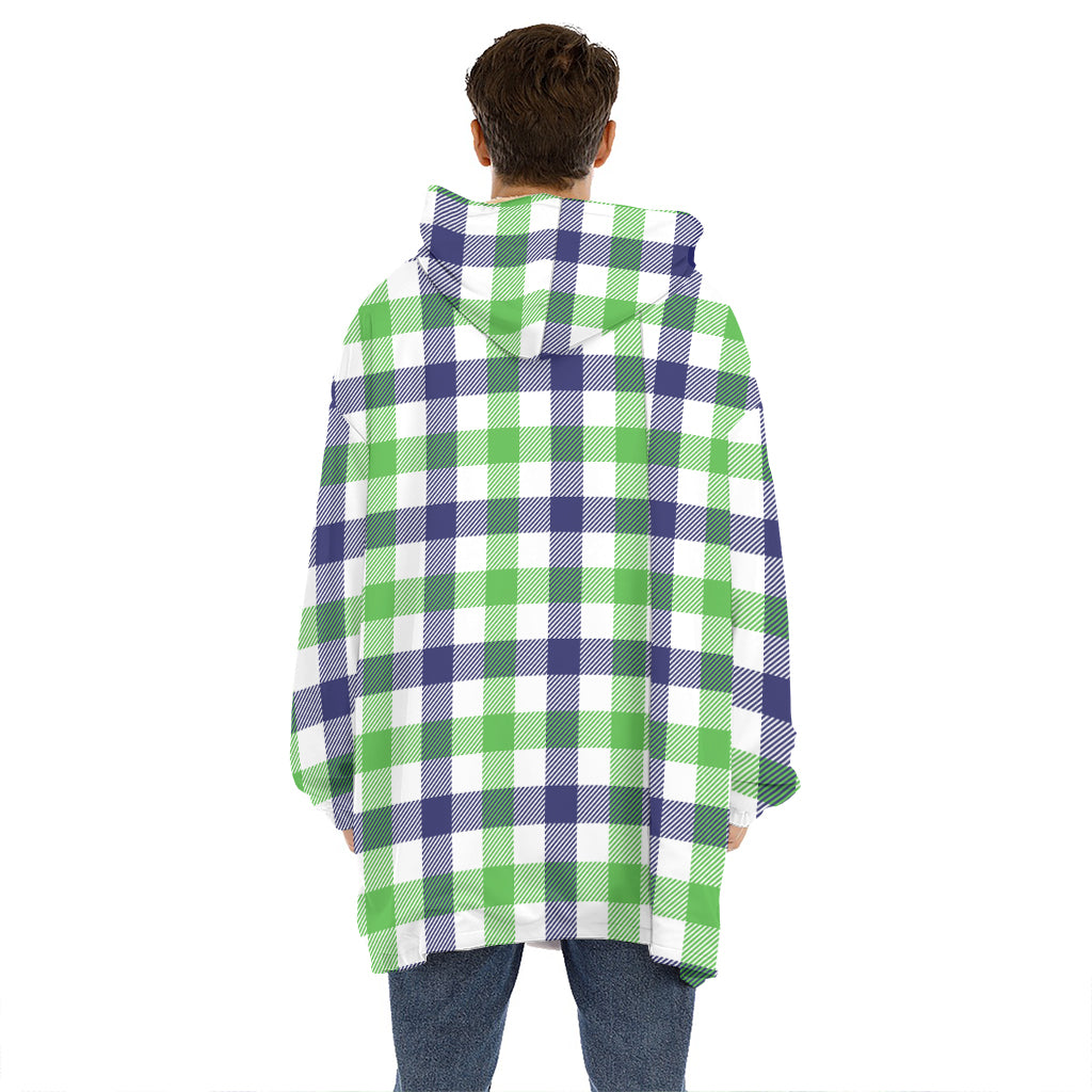 White Navy And Green Plaid Print Hoodie Blanket