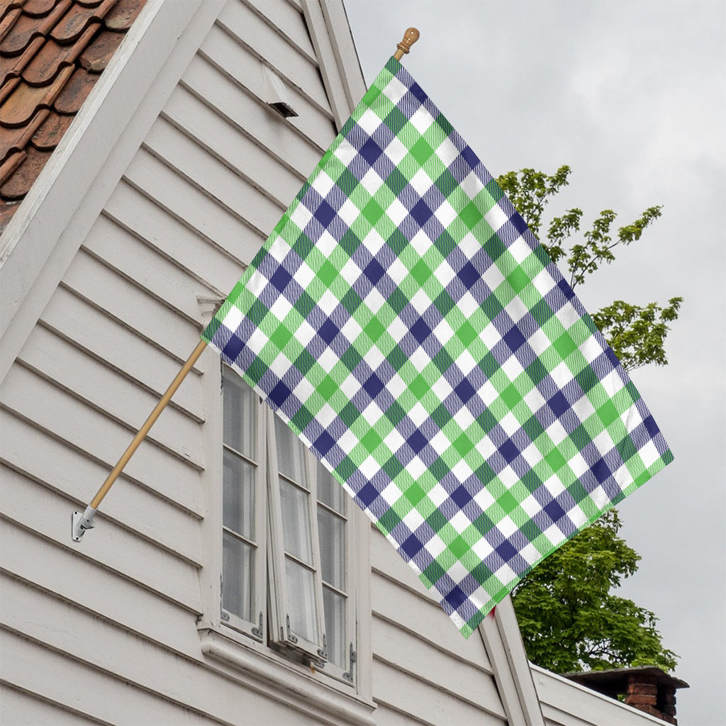 White Navy And Green Plaid Print House Flag