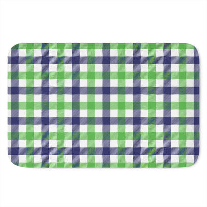 White Navy And Green Plaid Print Indoor Door Mat