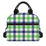 White Navy And Green Plaid Print Insulated Lunch Bag