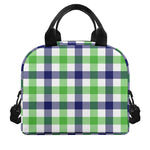 White Navy And Green Plaid Print Insulated Lunch Bag