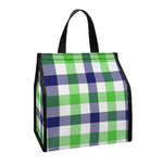 White Navy And Green Plaid Print Insulated Lunch Tote