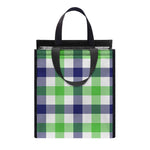 White Navy And Green Plaid Print Insulated Lunch Tote