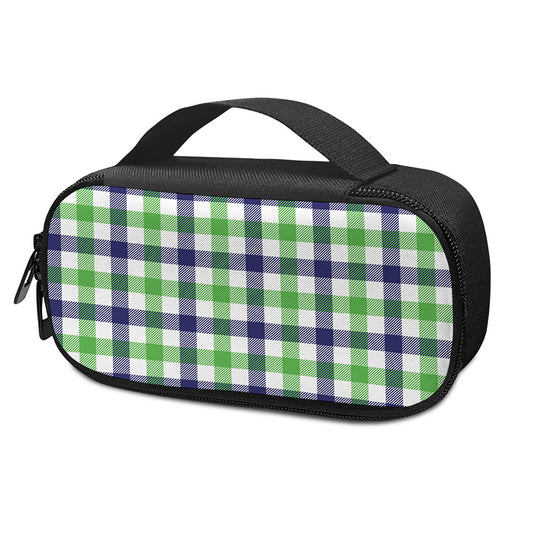 White Navy And Green Plaid Print Insulin Cooler Travel Case