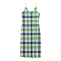 White Navy And Green Plaid Print Jersey Midi Cami Dress