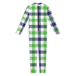 White Navy And Green Plaid Print Jumpsuit