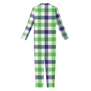 White Navy And Green Plaid Print Jumpsuit