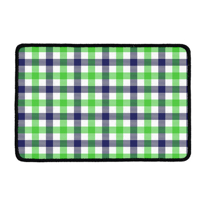 White Navy And Green Plaid Print Kitchen Mat