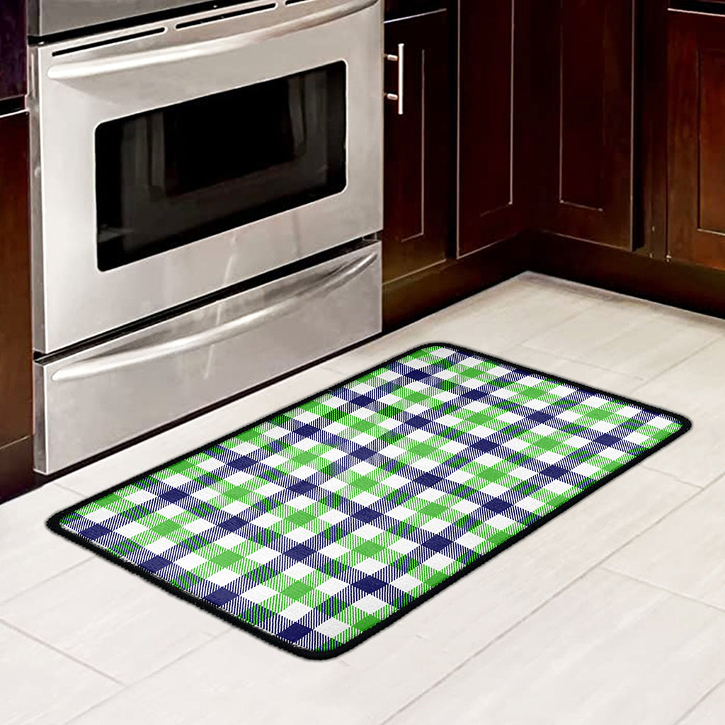 White Navy And Green Plaid Print Kitchen Mat