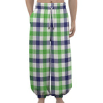 White Navy And Green Plaid Print Lantern Pants