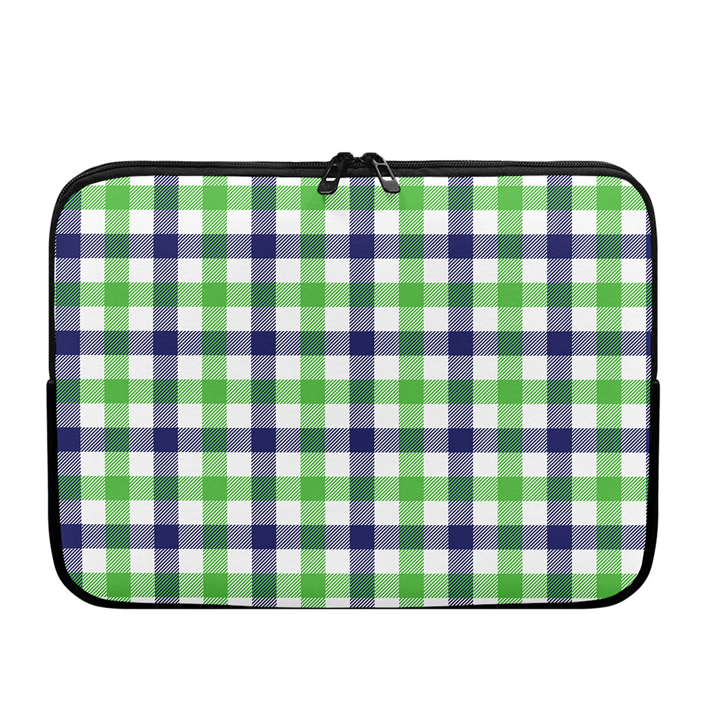 White Navy And Green Plaid Print Laptop Sleeve