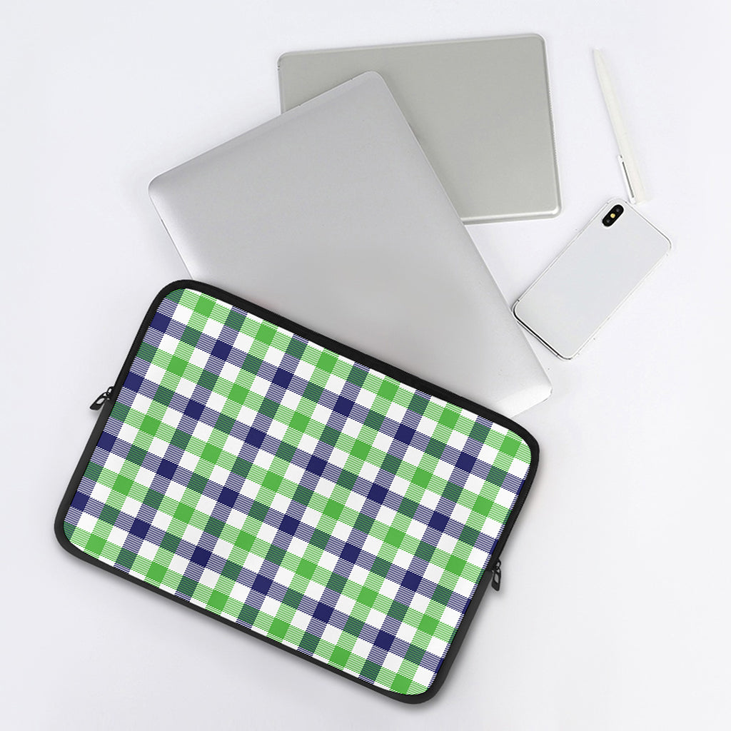 White Navy And Green Plaid Print Laptop Sleeve