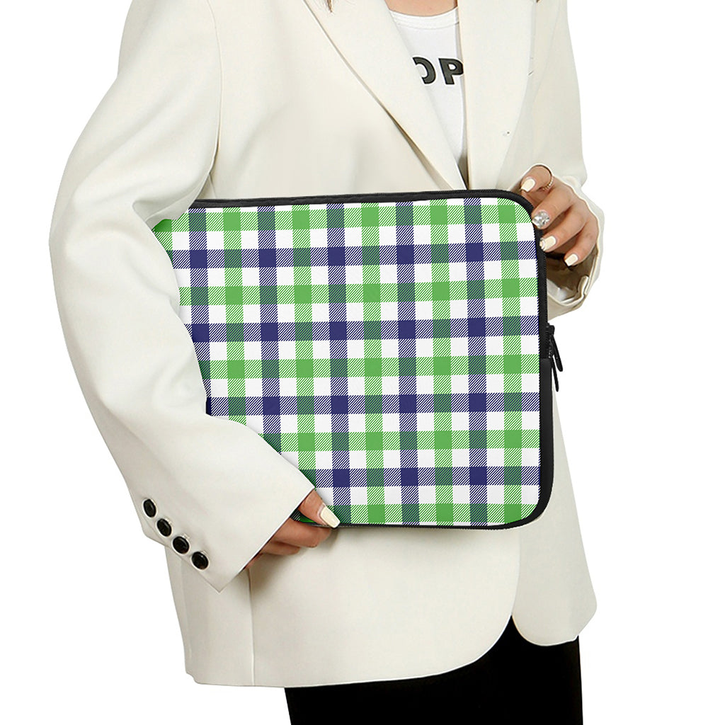 White Navy And Green Plaid Print Laptop Sleeve