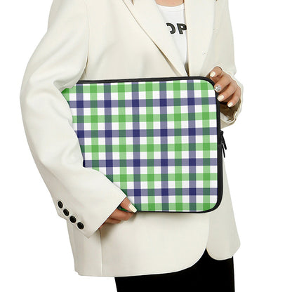 White Navy And Green Plaid Print Laptop Sleeve