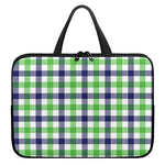 White Navy And Green Plaid Print Laptop Sleeve With Handle