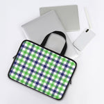 White Navy And Green Plaid Print Laptop Sleeve With Handle