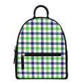 White Navy And Green Plaid Print Leather Backpack