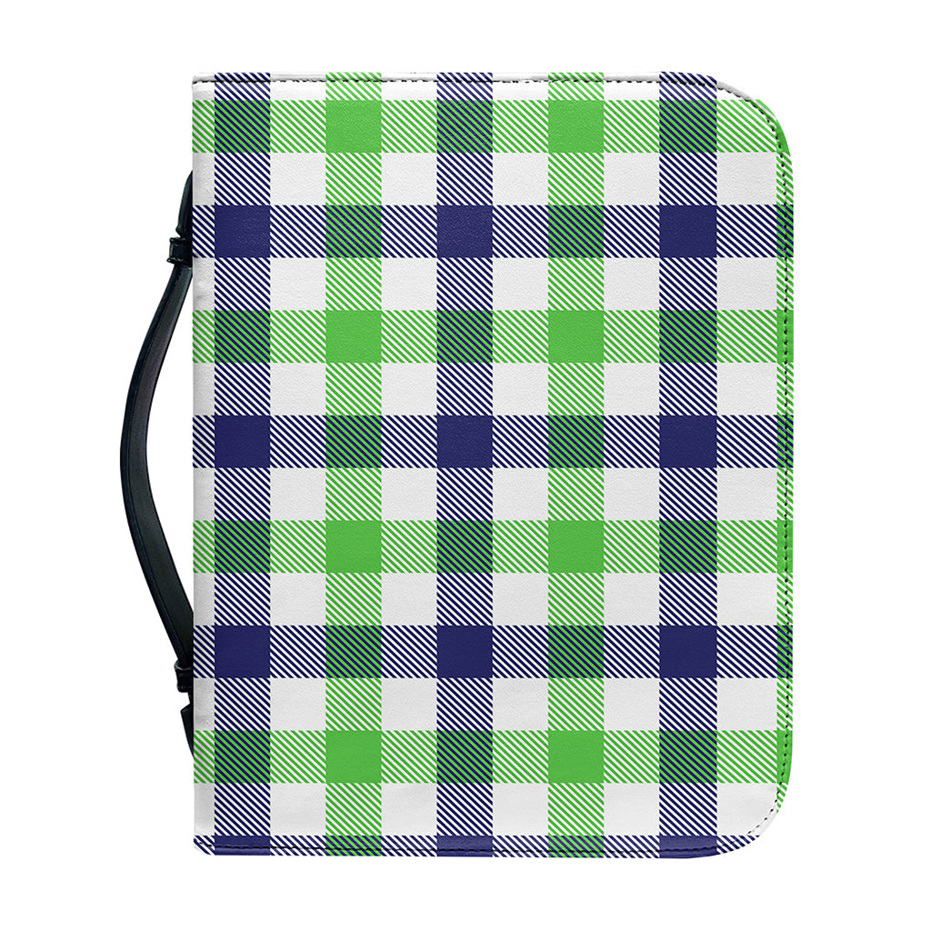 White Navy And Green Plaid Print Leather Bible Cover