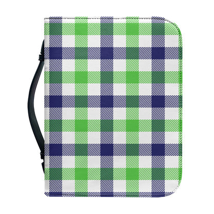 White Navy And Green Plaid Print Leather Bible Cover