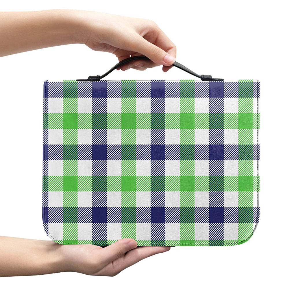 White Navy And Green Plaid Print Leather Bible Cover
