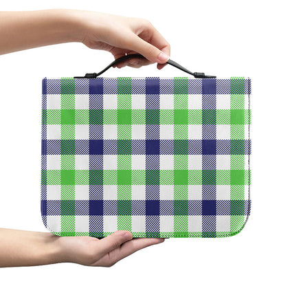 White Navy And Green Plaid Print Leather Bible Cover