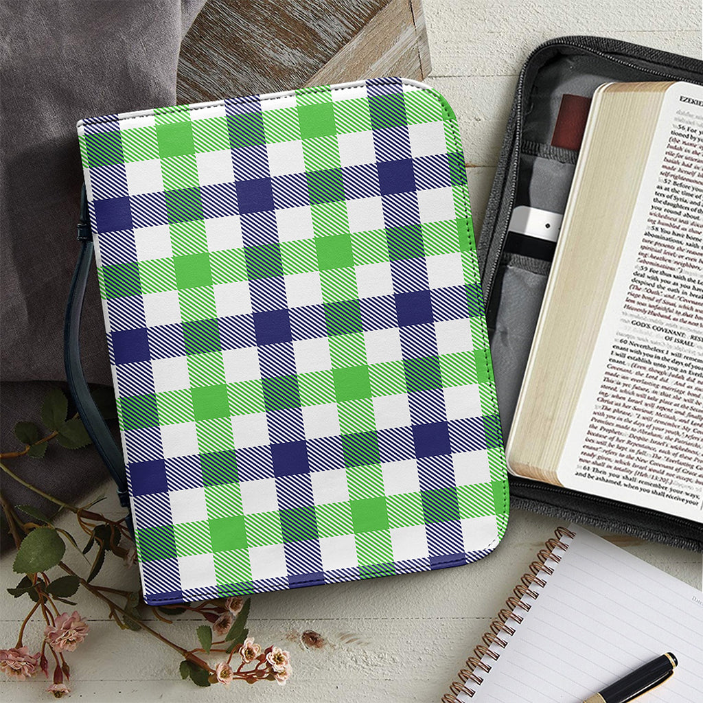 White Navy And Green Plaid Print Leather Bible Cover