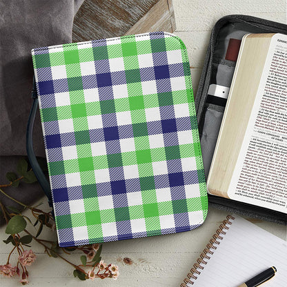 White Navy And Green Plaid Print Leather Bible Cover