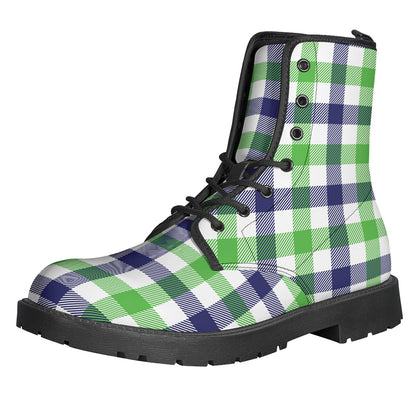 White Navy And Green Plaid Print Backpack